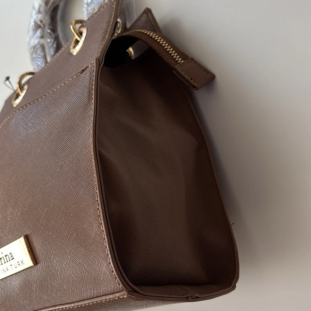Trina Turk Khaki Vegan Leather Double Handle Shoulder Crossbody Bag